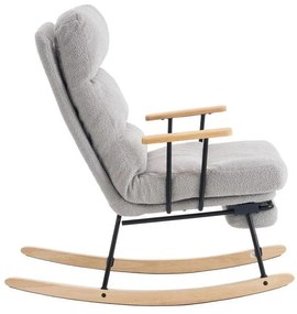hintaszék fa lábakkal, plüss szövettel, 4 fokozatban állítható háttámlával,  szürke