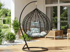 Fekete függő KOKON szék állvánnyal, zöld-fehér párna