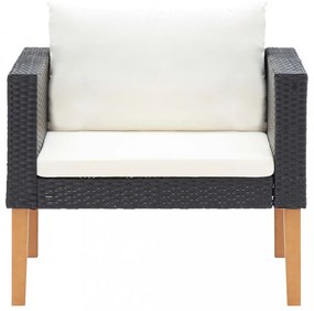 egyszemélyes fekete polyrattan kerti kanapé párnákkal