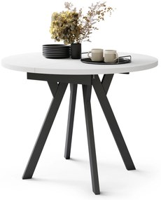 Mazzoni ALMO Fehér Matt/fekete lábak - BŐVÍTHETŐ KEREK ASZTAL Y ALAKÚ LÁBAKKAL LOFT/IPARI STÍLUSÚ NAPPALIBA/ÉTKEZŐBE