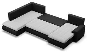 Tokio U sarokkanapé, 3 ágyneműtartóval, fonott + műbőr, baloldali, szürke - fekete