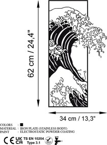 Fém fali dekoráció, wave, 34x62 cm