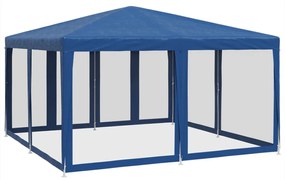 kék HDPE rendezvénysátor 8 hálós oldalfallal 4 x 4 m
