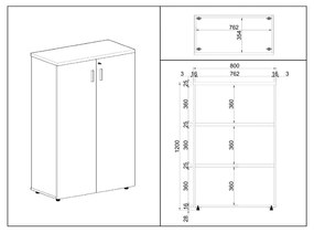 SimpleOffice közepes szekrény 80 x 40 x 120 cm, nyír