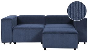 Kombinálható kétszemélyes kék kordbársony kanapé ottománnal APRICA Beliani