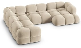 Bézs bársony sarokkanapé (bal oldali-U alakú) Loretto – Cosmopolitan Design