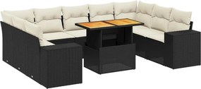 vidaXL 10 részes fekete polyrattan kerti ülőgarnitúra párnákkal