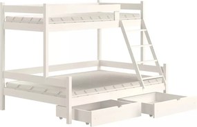 Emeletes ágy fából Poli fiokokkal - fehér, 80x180
