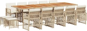 vidaXL 15 részes bézs polyrattan kerti étkezőgarnitúra párnákkal