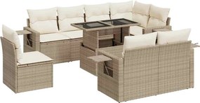 vidaXL 9 részes bézs polyrattan kerti ülőgarnitúra párnákkal