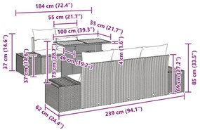 6 darabos Kerti Étkező Szett Párnákkal Bézs Poli Rattan Akác