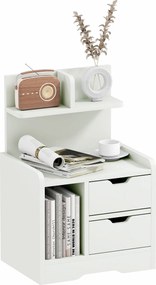 HOMCOM Modern Éjjeliszekrény 2 Fiókkal és 3 Tárolórekesszel Nappaliba vagy Hálószobába, Teherbírás 30 kg, 40x30x60 cm, Fehér | Aosom