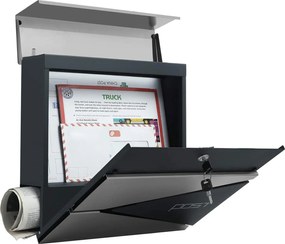 Modern postaláda újságtartóval 10,5x37x37 cm, antracit és ezüst