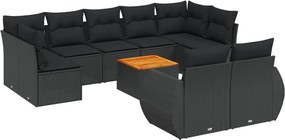 vidaXL 10 részes fekete polyrattan kerti ülőgarnitúra párnákkal