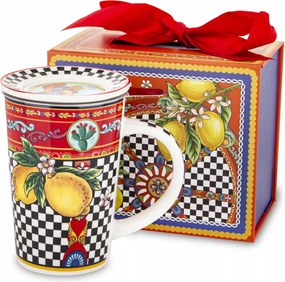 Elegáns bögre befőzővel szűrő mediterrán mintával 400 ml nagy