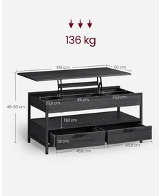 NYRO fekete, emelhető asztallappal rendelkező dohányzóasztal