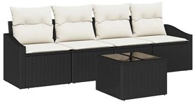 vidaXL Kanapé Szett párnával tárolóval 5 pcs Fekete és Krém polirattan