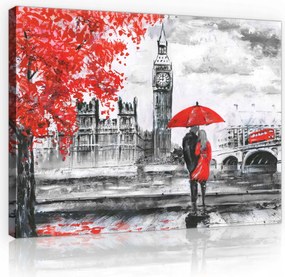 Vászonkép 80x60 London eső esernyő piros Big Ben városkép