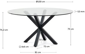 Fekete kerek étkezőasztal üveg asztallappal ø 150 cm Argo – Kave Home