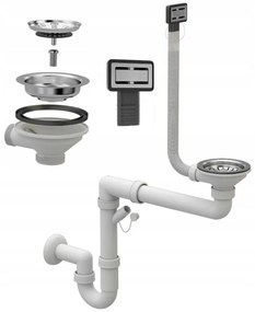 Gamma Gamma, 1-kamrás kézi szifon gránit mosogatóhoz négyzetes túlfolyóval, króm, GMA-1M11ZCH