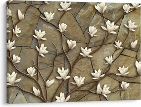 Kép - Fehér magnóliák kőfalazaton (70x50 cm)