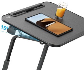 Állítható magasságú reggelizőasztal tablettartóval, fekete