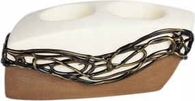 Gyertyatartó kerámia kézműves kollekció ólomüveg barna