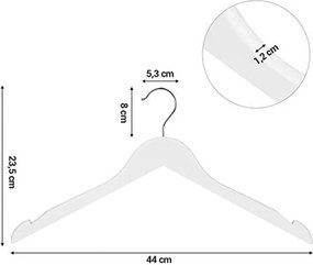 Fából készült ruhafogas, 360°-ban forgatható kampó, csúszásmentes, 44 cm hosszú, fehér