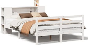 vidaXL fehér tömör fenyőfa könyvespolcos ágy matrac nélkül 140x190 cm