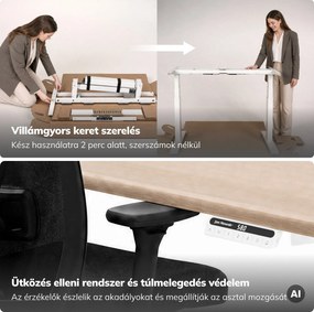 Elektromos, állítható magasságú, ergonomikus, fehér/sonoma tölgy íróasztal,1600x800 mm: ARIA