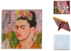 Üveg poháralátét 10,5x10,5cm Frida Kahlo: Önarckép Dr.Eloessernek dedikálva