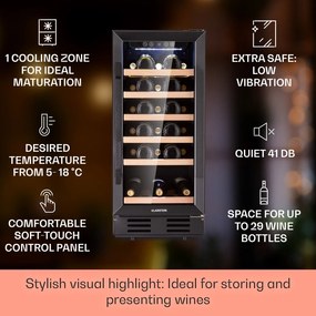 Klarstein Vinovilla 29 Built-In, beépíthető borhűtő, 81 liter, 29 palack, 1 zóna, üvegajtó, rozsdamentes acél