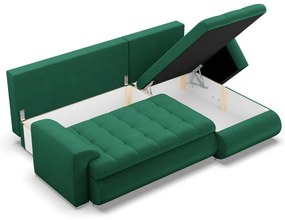 Tokio sarokkanapé, 2 ágyneműtartóval, bársony, jobboldali, zöld