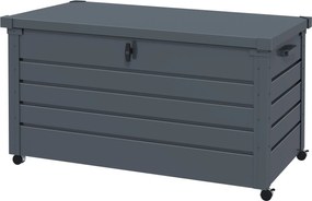 Outsunny 311 L Kültéri Tárolódoboz, Galvanizált Acél, 4 Kerek, 2 Fogantyú és 1 Zár a Kerthez, 120x62x66 cm Sötétszürke | Aosom