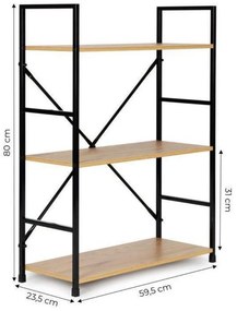 Intenso Home 3 szintes nyitott könyvespolc 59 x 80cm (Aranytölgy) | Univerzális tároló állvány fém lábakkal
