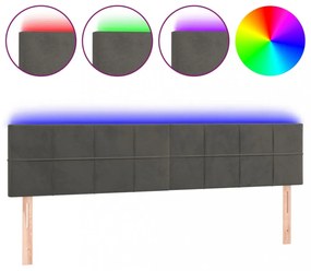 sötétszürke bársony LED-es fejtámla 200x5x78/88 cm