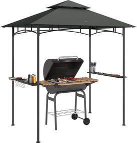 Outsunny BBQ Pavilon LED-del, vízálló, tűzálló, 240 x 150 x 258 cm-es kertipavilon, dupla rétegű sátorral, oldalsó polcokkal, UV védelemmel ellátott k