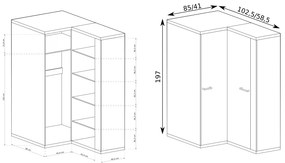Sarok ruhásszekrény Milley 14 (hikora). 1057887