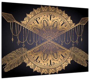 Kép - Arany mandala nyilakkal (üvegen) (70x50 cm)