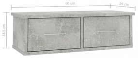 betonszürke szerelt fa falra szerelhető fiókos polc