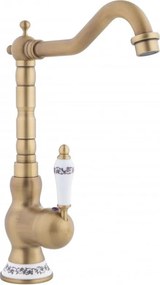 Erga Batug, retro mosogató csaptelep h-315, sárgaréz-fehér, ERG-YKA-BZ.BATUG-GLD