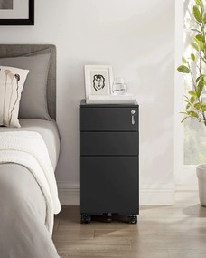 Zárható irodai szekrény , acél irattartó szekrény 3 fiókkal, fekete