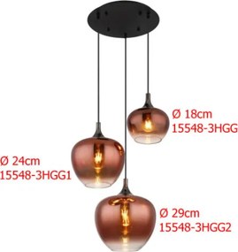 Globo 15548-3HGG2 Üvegbúra, rézszínű és átlátszó, Ø 29 cm, az 15548-3HG modellhez