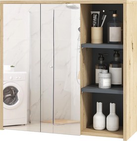 HOMCOM Fürdőszobai Szekrény Tükörrel Fali Fürdőszobai Tükörszekrény Polcokkal Modern Stílus 60x20x60 cm Természetes Fa | Aosom