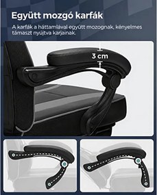 Ergonomikus irodai szék kihúzható lábtartóval, 90–135°-ban dönthető, 150 kg-ig, fekete-szürke