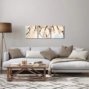 Kép - virágok az ágakon, színes (órával) (90x30 cm)