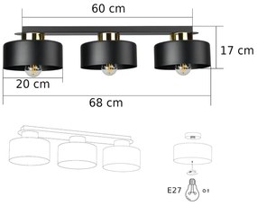 Mennyezeti lámpa IGNIA 3xE27/60W/230V fekete