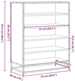 vidaXL sonoma tölgy színű szerelt fa és fém cipőszekrény 75x38x97,5 cm