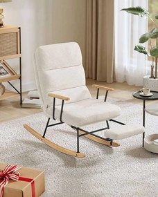 Hintaszék fa lábakkal, plüss szövettel, 4 fokozatban állítható háttámlával, fehér