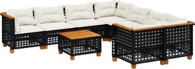vidaXL 9 részes fekete polyrattan kerti ülőgarnitúra párnákkal